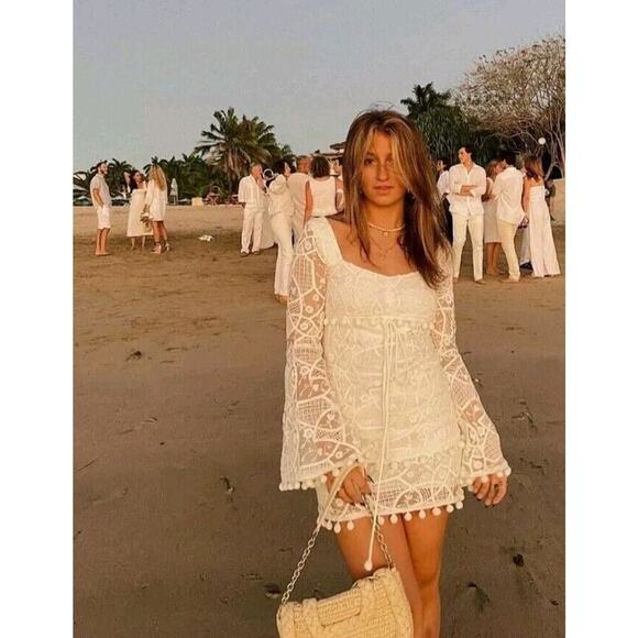 ALEXIS White Embroidered Pom Pom Lace Coachella Bride Clarra Dress Size … - Picture 4 of 16